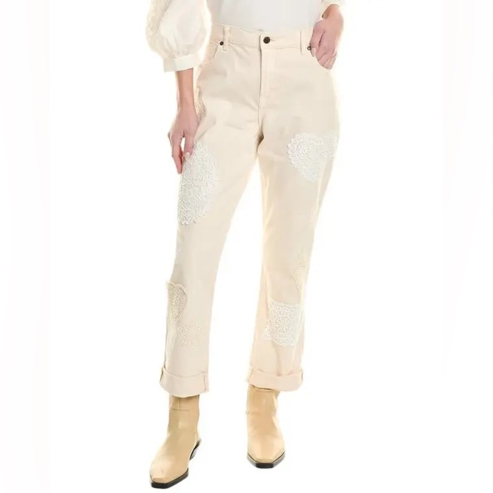 NWOT Johnny Was Dolly Boyfriend Midrise Relaxed Fit Embellished Lace Jeans sz 27